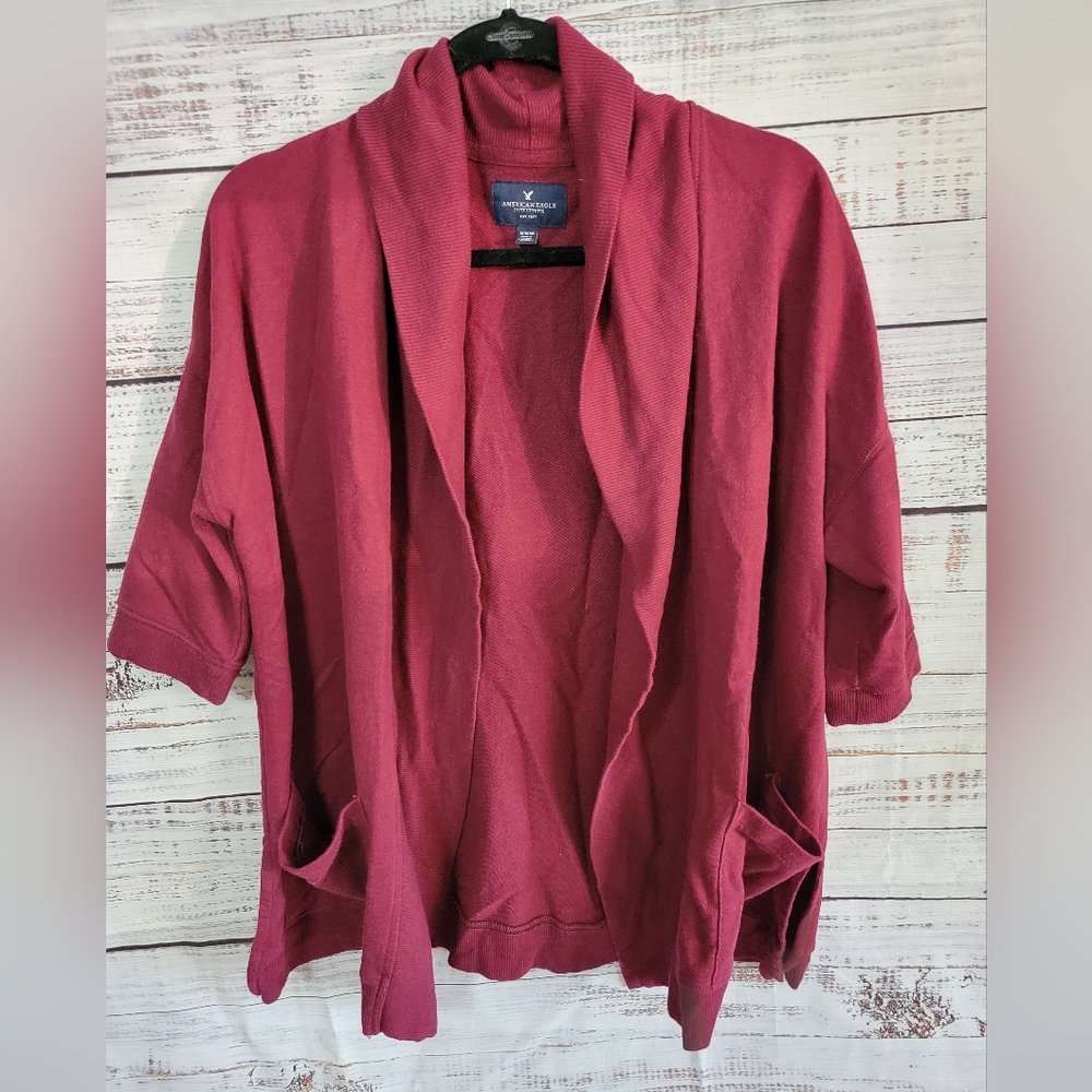 American Eagle M oversized Maroon Cardigan with Pockets